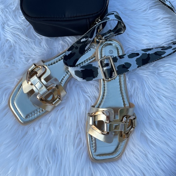 Mona Gold Metallic Slide Sandals - Picture 2 of 6